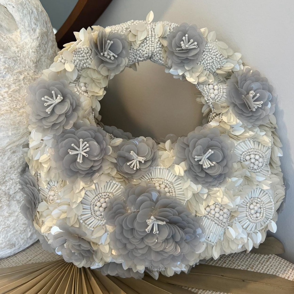 Viral Gray and Cream Floral Sequin and Beaded Bag, NWT